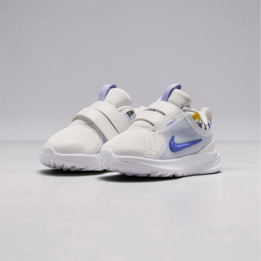 Nike Star Runner 5 Unisex Kids Sneakers White Gray Blue Swoosh Floral Heel
